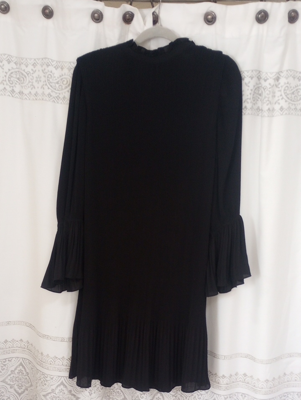 Black Label Black Long-Sleeve Pleated-Hem Dress